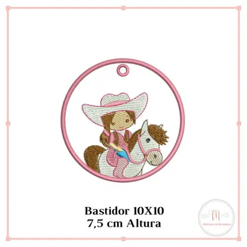Matriz de Bordado Chaveiro Menina no Cavalo
