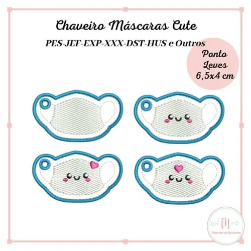Matriz de Bordado Chaveiros Máscaras Cute