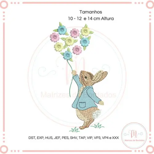 Matriz de Bordado Coelho Balões de Flores