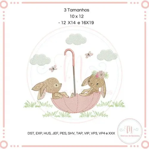 Matriz de Bordado Coelhos no Guarda-chuva