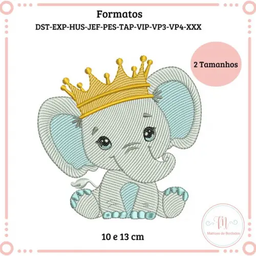 Matriz de Bordado Elefante Baby Coroa (pontos Leves)