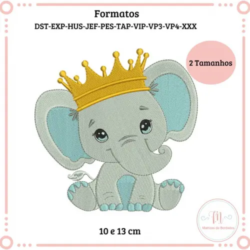 Matriz de Bordado Elefante Baby Coroa