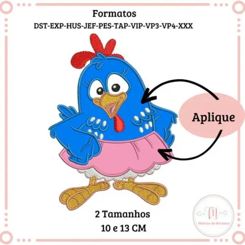 Matriz de Bordado Galinha Pintadinha de Saia Rosa (aplique)