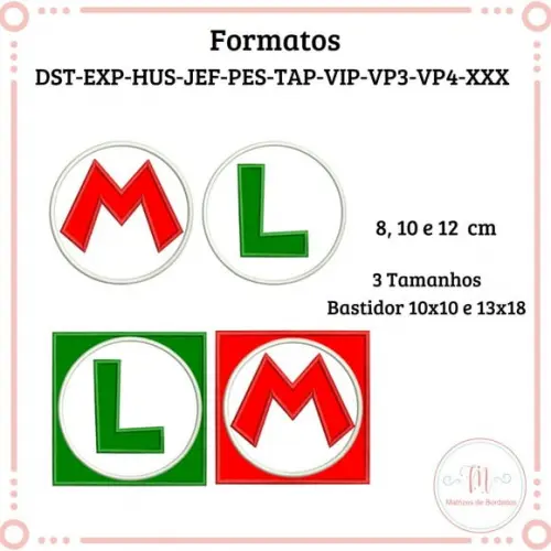 Matriz de Bordado Mario Bros e Luigi ( Aplique )