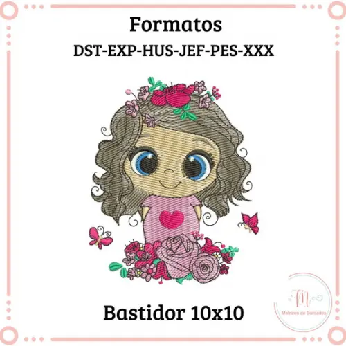 Matriz de Bordado Menina com Flores
