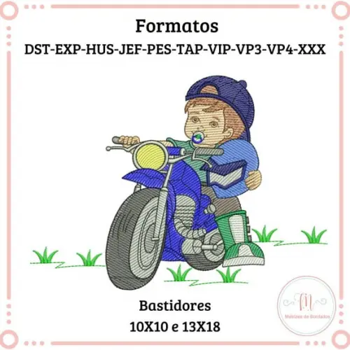 Matriz de Bordado Menino Moto