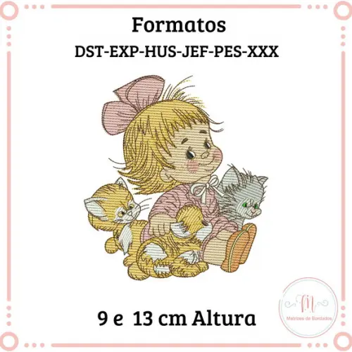 Matriz de Bordado Meninas e Gatinhos