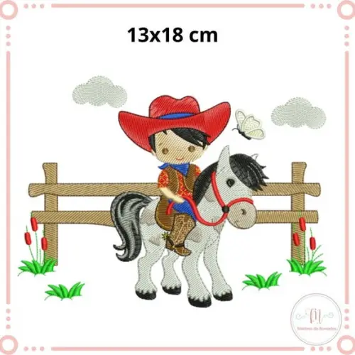 Matriz de Bordado Menino Cowboy no Cercado