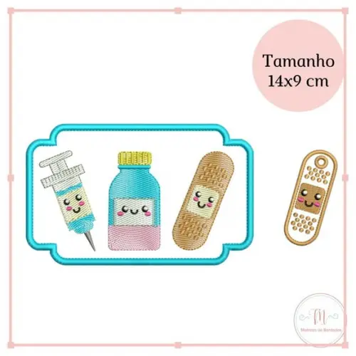 Matriz de Bordado Moldura Farmacia e Chaveiro - Pontos Leves