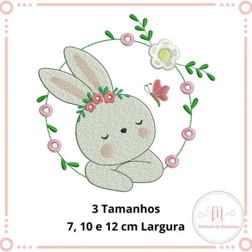 Matriz de Bordado Moldura Coelha Floral