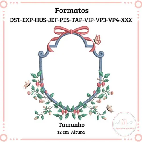 Matriz de Bordado Moldura Floral e Borboletas