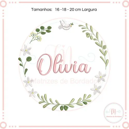 Matriz de Bordado Moldura Floral e Passaro( Nome Personaliz)