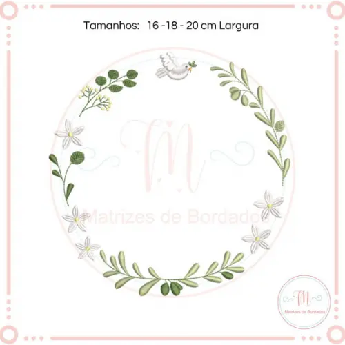 Matriz de Bordado Moldura Floral e Passaro