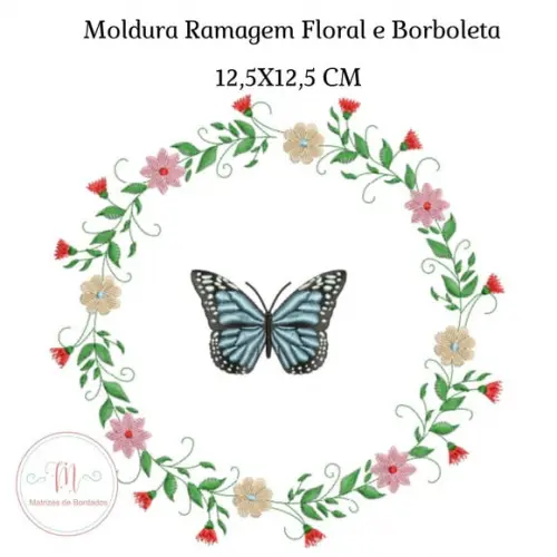 Matriz de Bordado Moldura Floral Borboleta