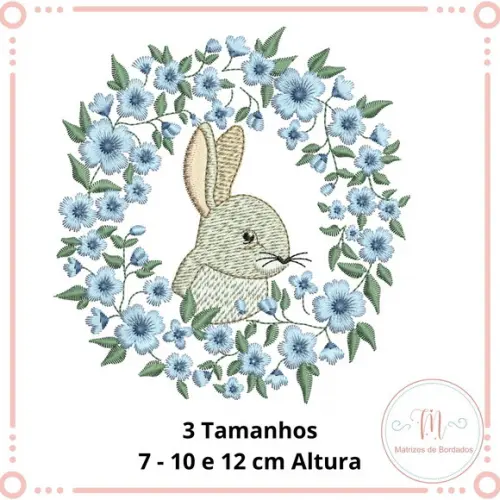 Matriz de Bordado Moldura Floral Coelho