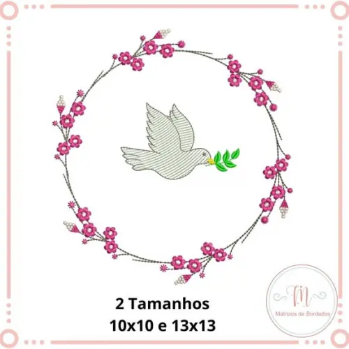 Matriz de Bordado Moldura Floral e Pomba
