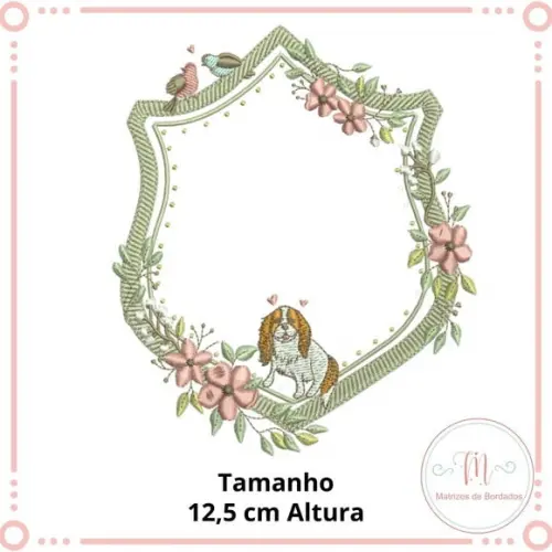 Matriz de Bordado Moldura Florais e Cachorro
