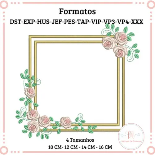 Matriz de Bordado Moldura Quadrada Rosas