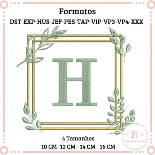 Matriz de Bordado Moldura Quadrada Folhas (letra)