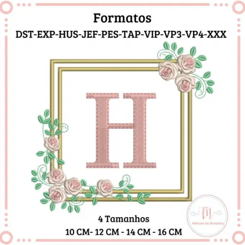 Matriz de Bordado Moldura Quadrada Rosas (letra)