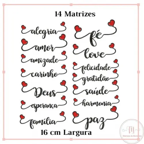 Matriz de Bordado Nomes Motivacionais com Corações