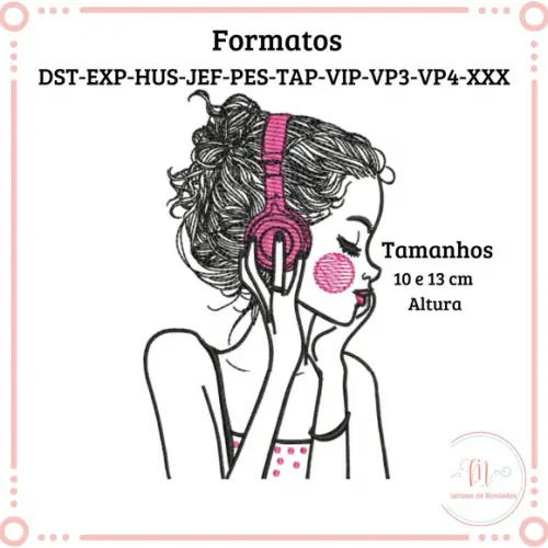 Matriz de Bordado Mulher com Fones