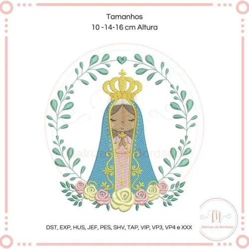 Matriz de Bordado Nossa Senhora Cute Moldura Rosas