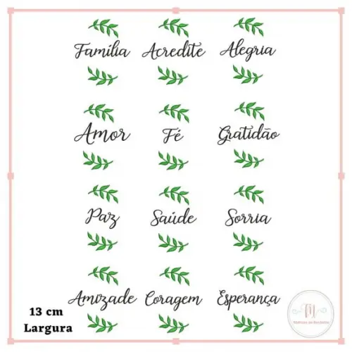 Matriz de Bordado Nomes Motivacionais Folhas