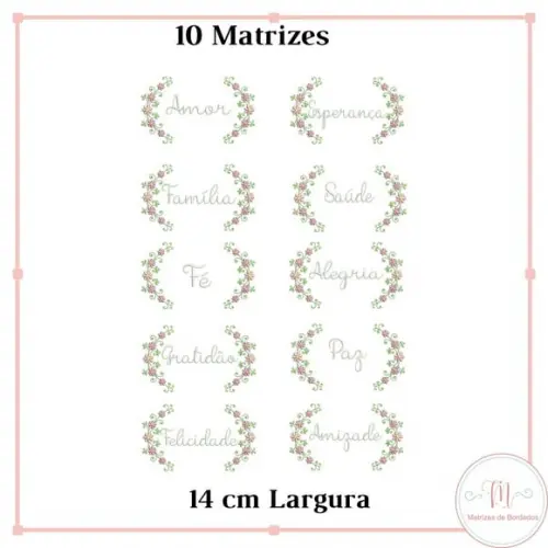 Matriz de Bordado Nomes Motivacionais Moldura Florais