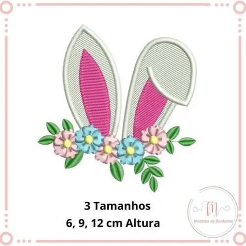 Matriz de Bordado Orelha Coelho Floral