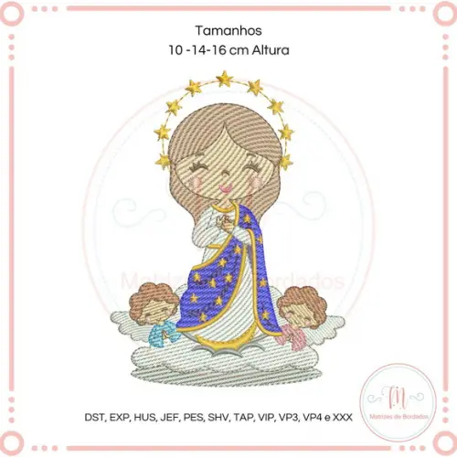 Matriz de Bordado Nossa Senhora Imaculada e Anjos Cute