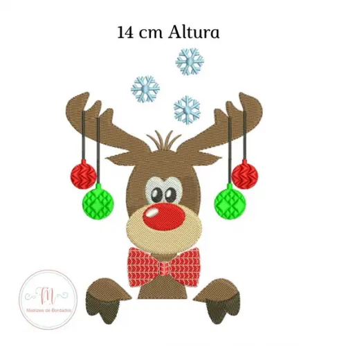 Matriz de Bordado Rena com Bolas de Natal