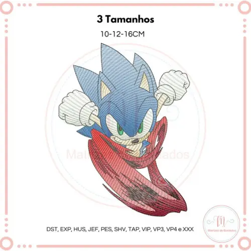 Matriz de Bordado Sonic Correndo (pontos Leves)