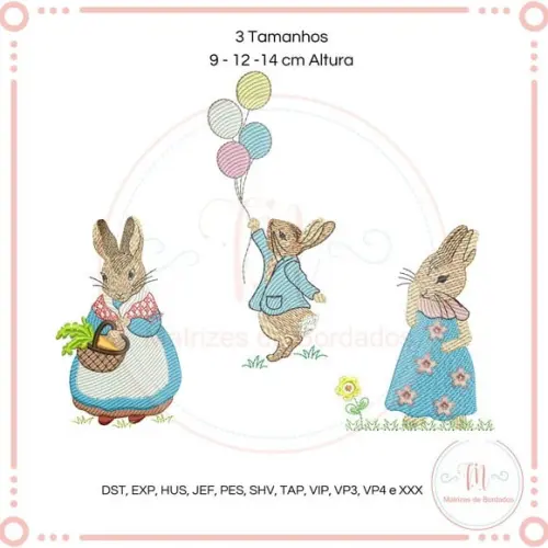 Matriz de Bordado Trio (3) Coelhos