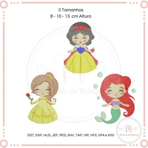 Matriz de Bordado Trio (3) Princesas Cute