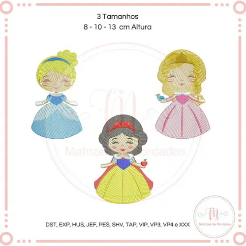 Matriz de Bordado Trio (3) Princesas Cute