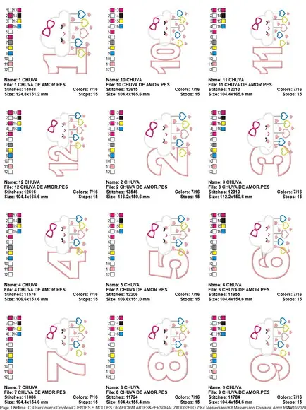 Matrizes de Bordado - Mesversário da Chuva de Amor