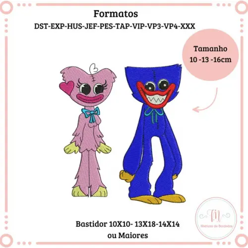 Matrizes de Bordado Huggy Wuggy e Kissy Missy (2 Arquivos)