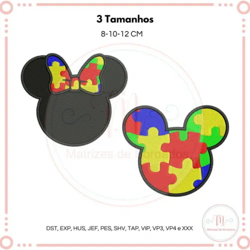 Matrizes de Bordado Minnie e Mickey Autismo