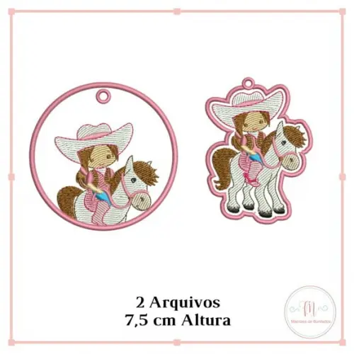 Matrizes de Bordados Chaveiros Menina no Cavalo (2 Modelos)