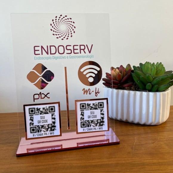 Placa 2 Qr Code Acrilico Espelhado Pix Instagram Wifi Logo