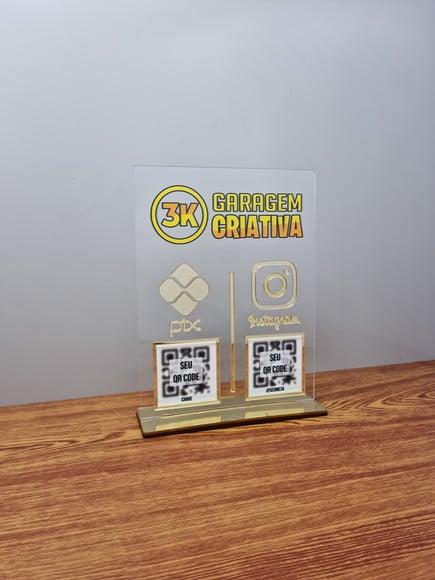 Placa 2 Qr Code Acrilico Espelhado Pix Instagram Wifi Logo