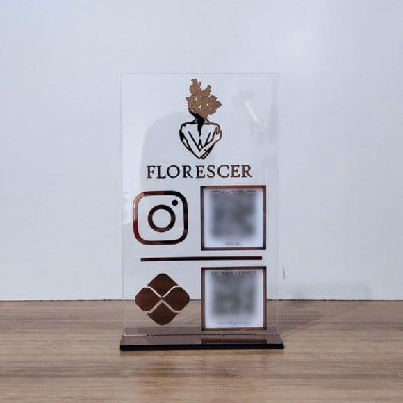 Placa 2 Qr Code Acrilico Espelhado Pix Instagram Wifi Logo