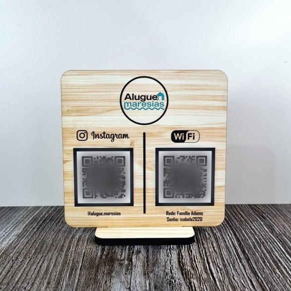 Placa 2 Qr Code mdf Impressão Uv Pix Instagram Wifi Logo
