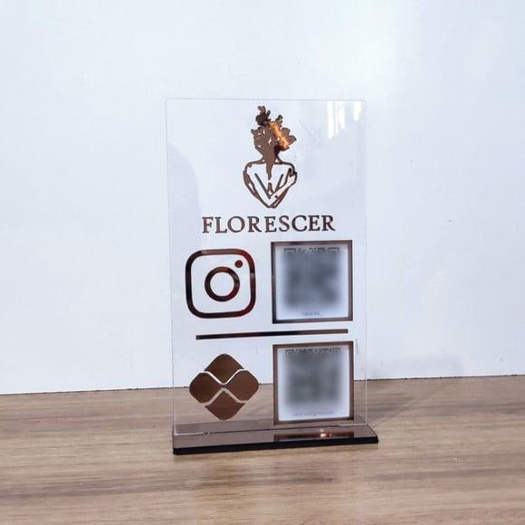 Placa 2 Qr Code Acrilico Espelhado Pix Instagram Wifi Logo