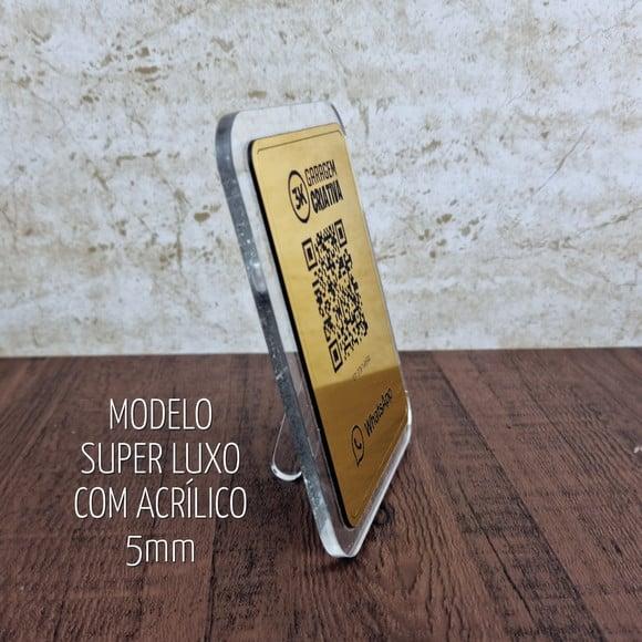 Placa 2 Qr Codes Aço Escovado Luxo Pix Instagram Wifi Logo
