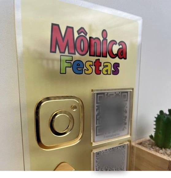 Placa 2 Qr Codes Acrílico Espelhado Pix Instagram Wifi Logo