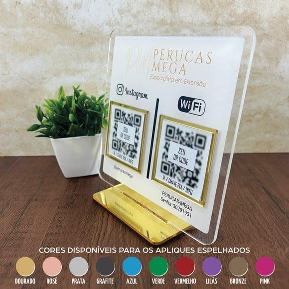 Placa 2 Qr Codes Acrílico Espelhado Pix Instagram Wifi Logo