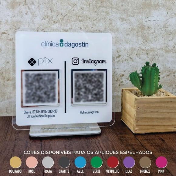 Placa 2 Qr Codes Acrílico Espelhado Pix Instagram Wifi Logo