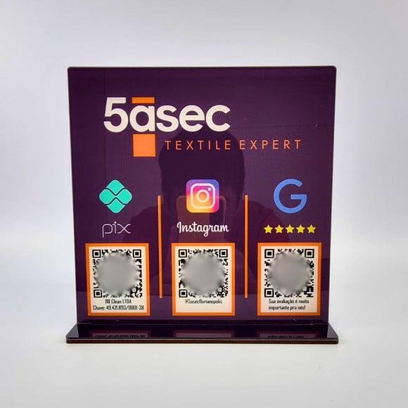 Placa 3 Qr Code Acrilico Cristal Pix Instagram Wifi Logo